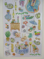 Cute Kawaii Kamio My Room Tour Series Sticker Sheet - Vacation Relax Sunny Day Dinner Swimming Pool Party - for Journal Planner Craft Agenda Organizer Scrapbook