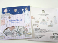 Cute Kawaii Papier Platz Flake Stickers Sack - Cozy Home Reading Cat Pet - for Journal Agenda Planner Scrapbooking Craft Schedule