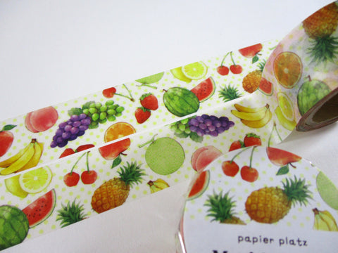 Cute Kawaii Papier Platz Washi / Masking Deco Tape - Fresh Fruits Cherries Strawberry Healthy Food - for Journal Planner Diary Scrapbook Craft Gift