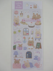Cute Kawaii Crux Yururu Home Activities Series Sticker Sheet - Rabbit Bunny Sweet Snack Cafe Night - for Journal Planner Craft