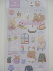 Cute Kawaii Crux Yururu Home Activities Series Sticker Sheet - Rabbit Bunny Sweet Snack Cafe Night - for Journal Planner Craft
