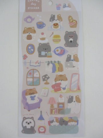Cute Kawaii Crux Yururu Home Activities Series Sticker Sheet - Cat Breakfast Laundry Reading - for Journal Planner Craft