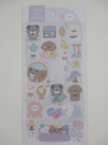 Cute Kawaii Crux Yururu Home Activities Series Sticker Sheet - Dog Breakfast Books - for Journal Planner Craft