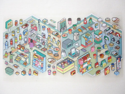 Cute Kawaii Kamio Space Hall Series Sticker Sheet C - Convenience Store Grocery Shop - for Journal Planner Craft Agenda Scrapbook Stationery Schedule Diary Gift