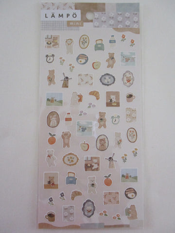 Cute Kawaii MW Lampo Mini Scenic Animal Series - B - Bear Coffee Tea Egg Bread Jam Breakfast Bacon Read Windmill Book Pretzel Apple Plant Gardening Food Tender Classic Sticker Sheet - for Journal Planner Schedule Scrapbook Craft Diary Gift