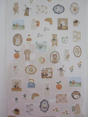 Cute Kawaii MW Lampo Mini Scenic Animal Series - B - Bear Coffee Tea Egg Bread Jam Breakfast Bacon Read Windmill Book Pretzel Apple Plant Gardening Food Tender Classic Sticker Sheet - for Journal Planner Schedule Scrapbook Craft Diary Gift
