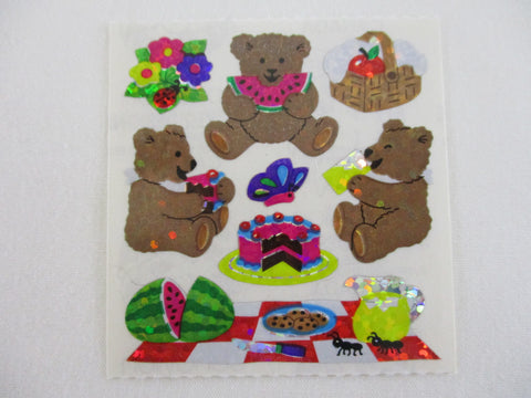Sandylion Bear Picnic Glitter Sticker Sheet / Module - Vintage & Collectible
