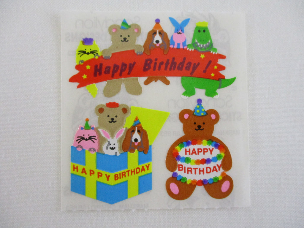 Sandylion Bear Happy Birthday Sticker Sheet / Module - Vintage & Collectible