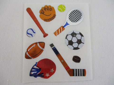 Sandylion Sport Ball Gloves Soccer Hockey Shiny Mylar Sticker Sheet / Module - Vintage & Collectible