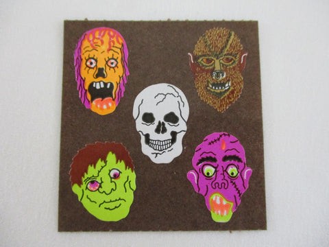 Sandylion Halloween Mask Skeleton Zombie Sticker Sheet / Module - Vintage & Collectible - Brown Backing