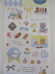 Cute Kawaii Mind Wave Doudou Sticker Sheet with Gold Accent - Cat and Friends at Home A Book Bear Tea Cupcake - for Journal Planner Craft Diary Gift Schedule