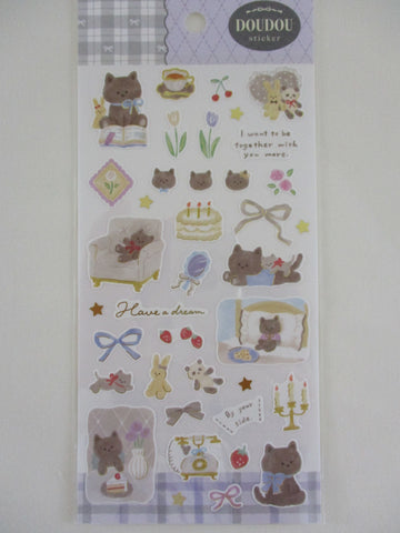 Cute Kawaii Mind Wave Doudou Sticker Sheet with Gold Accent - Cat and Friends at Home A Kitten Panda Strawberry Cake Tea - for Journal Planner Craft Diary Gift Schedule