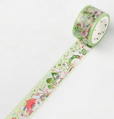 Cute Kawaii BGM Washi / Masking Deco Tape - Cat Feline Kitten Playful Outdoor Green - for Scrapbooking Journal Planner Craft