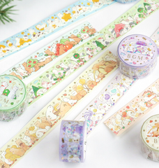 Cute Kawaii BGM Washi / Masking Deco Tape - Cat Feline Kitten Playful Outdoor Green - for Scrapbooking Journal Planner Craft
