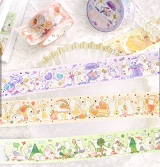 Cute Kawaii BGM Washi / Masking Deco Tape - Cat Feline Kitten Playful Outdoor Green - for Scrapbooking Journal Planner Craft