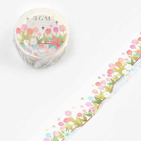 Cute Kawaii BGM Washi / Masking Deco Tape - Colorful Tulip Beautiful Flower Garden Wedding Love Pink - for Scrapbooking Journal Planner Craft