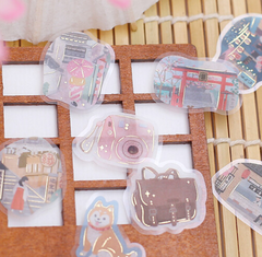 Cute Kawaii BGM Lifestyle Series Flake Stickers Sack - Japan Trip Vacation City Mountain Nature - for Journal Agenda Planner Scrapbooking Craft