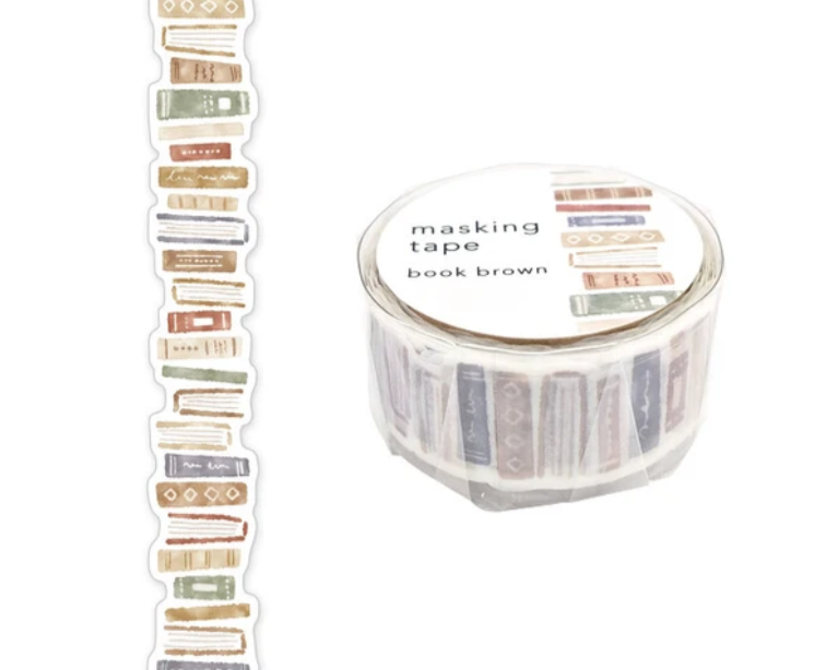 Cute Kawaii Mind Wave Washi / Masking Deco Tape - Books Library Reading Student Brown - for Scrapbooking Journal Planner Craft Diary Schedule Penpal Gift