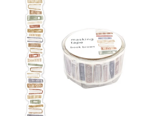 Cute Kawaii Mind Wave Washi / Masking Deco Tape - Books Library Reading Student Brown - for Scrapbooking Journal Planner Craft Diary Schedule Penpal Gift