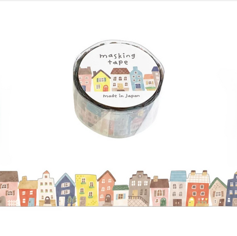 Cute Kawaii Mind Wave Washi / Masking Deco Tape - House Home Apartment Town Building City Dwelling - for Scrapbooking Journal Planner Craft Diary Schedule Penpal Gift