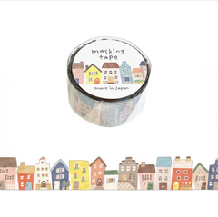 Cute Kawaii Mind Wave Washi / Masking Deco Tape - House Home Apartment Town Building City Dwelling - for Scrapbooking Journal Planner Craft Diary Schedule Penpal Gift