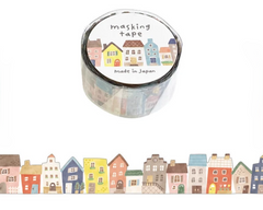 Cute Kawaii Mind Wave Washi / Masking Deco Tape - House Home Apartment Town Building City Dwelling - for Scrapbooking Journal Planner Craft Diary Schedule Penpal Gift