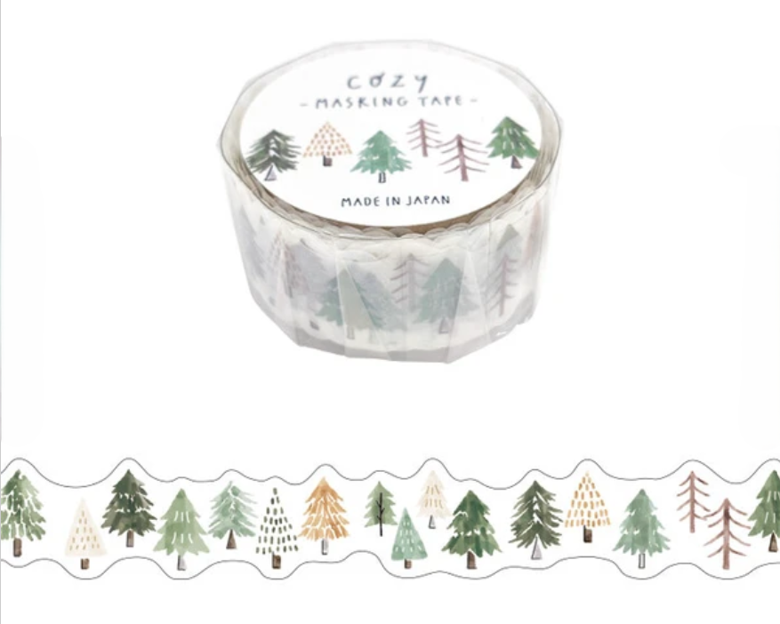 Cute Kawaii Mind Wave Washi / Masking Deco Tape - Forest Pine Tree Green Nature - for Diary Journal Planner Craft Schedule Scrapbook Penpal Gift
