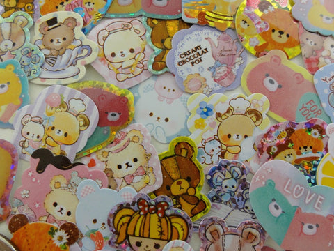 Cute Kawaii Bears theme Flake Sack Stickers - 42 pcs