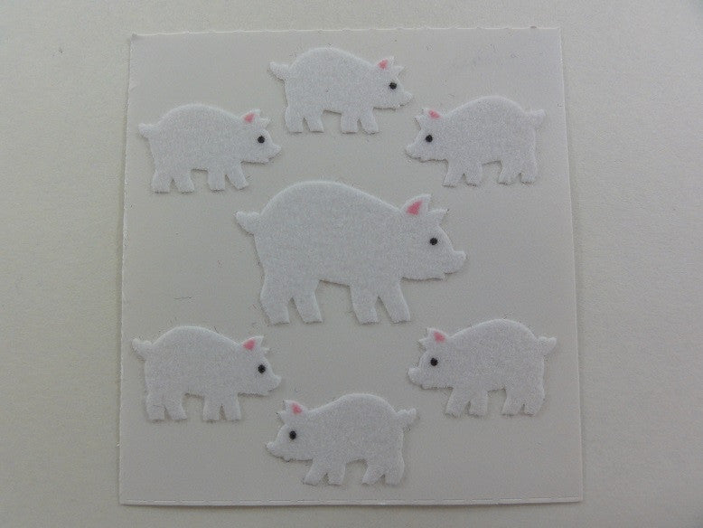 Sandylion White Piggy Pigs Fuzzy Sticker Sheet / Module - Vintage & Collectible