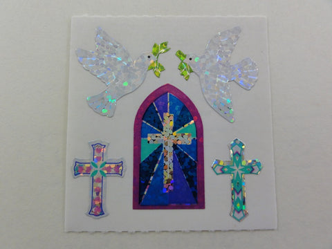 Sandylion Cross and Doves Glitter Sticker Sheet / Module - Vintage & Collectible