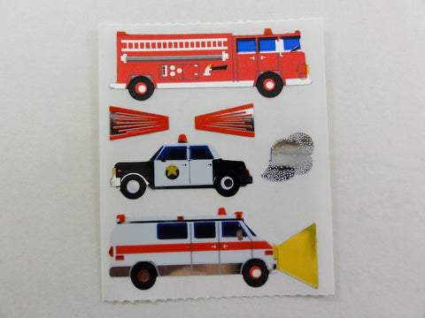 Sandylion Rescue Police Fire Truck Ambulance Vehicle Shiny Sticker Sheet / Module - Vintage & Collectible