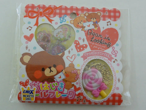 Cute Kawaii Crux Bear is Looking Button Flake Sticker Sack