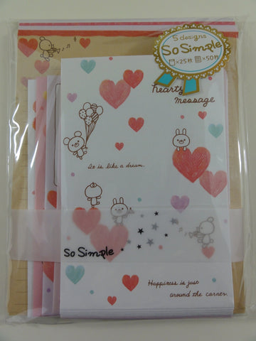 z Cute Kawaii Crux Bear Hearty Message Heart Valentine Letter Set Pack - Stationery Writing Paper Penpal