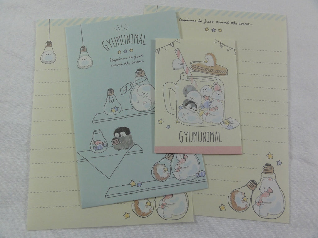 Cute Kawaii Crux Hedgehog Penguin Bear Gyumunimal Mini Letter Sets - Small Writing Note Envelope Set Stationery