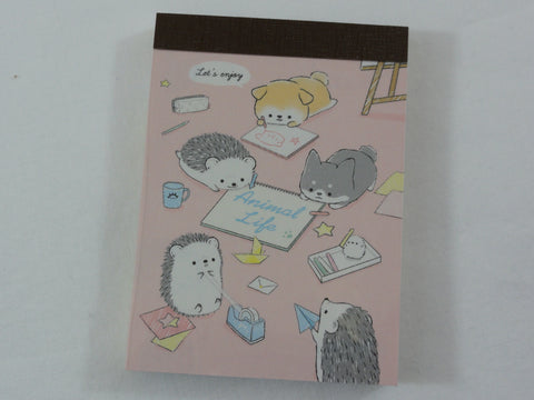Cute Kawaii Kamio Hedgehog Dog Friends Homework Study Craft Time Mini Notepad / Memo Pad - Stationery Design Writing Collection