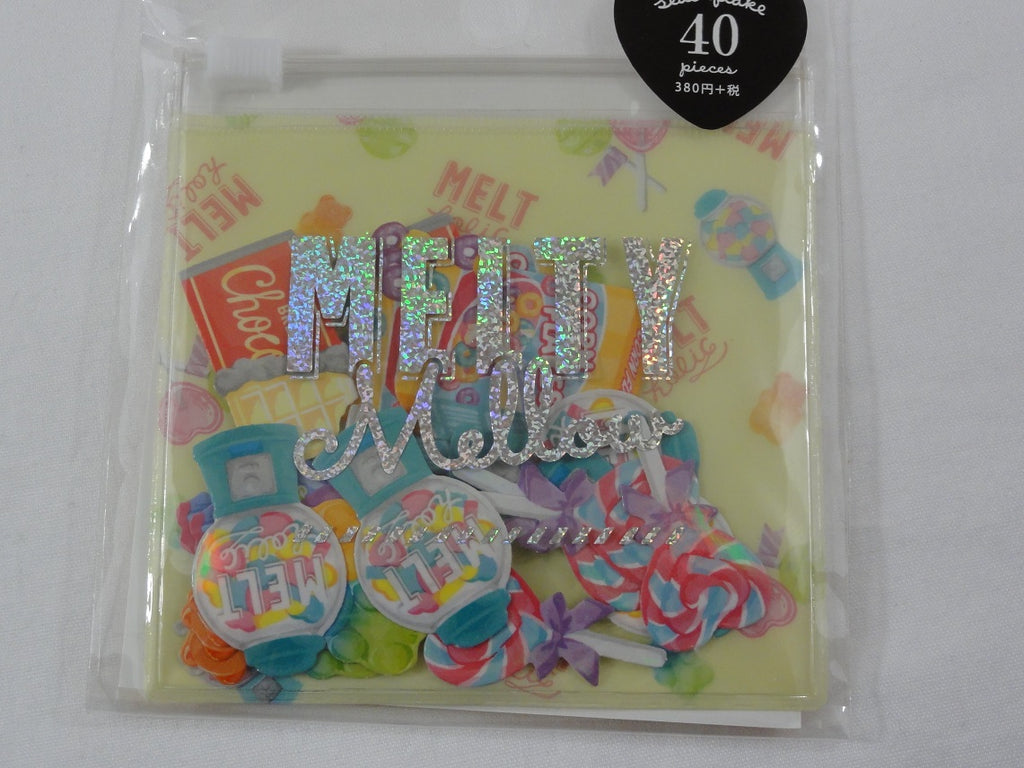 Crux Melty Melow Series in Reusable Ziplock Bag - Yellow - Candy Sweet Chocolate Flake Stickers Sack - for Journal Planner Scrapbooking Craft