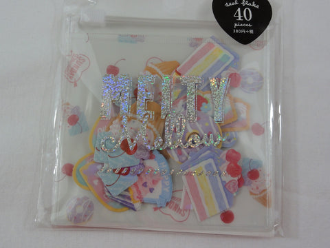 Crux Melty Melow Series in Reusable Ziplock Bag - White - Cupcake Cake Cookie Pie Flake Stickers Sack - for Journal Planner Scrapbooking Craft