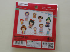 Cute Kawaii Mind Wave Kokeshi Doll Flake Stickers Sack