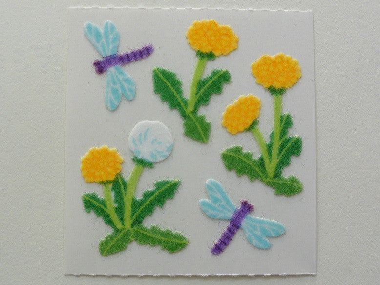 Sandylion Flower Dandelion Fuzzy Sticker Sheet / Module - Vintage & Collectible