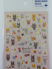Cute Kawaii Mind Wave Rabbit Spring Flowers Sticker Sheet - for Journal Planner Craft Scrapbook Notebook Organizer