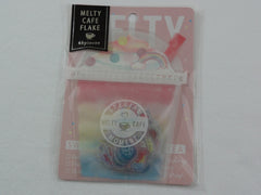 Cute Kawaii Crux Melty Cafe Flake Stickers Sack - B Pink Cup Shape Ziplock Bag - Drink Cake Sweet Bakery Cupcake - for Journal Planner Scrapbooking Craft