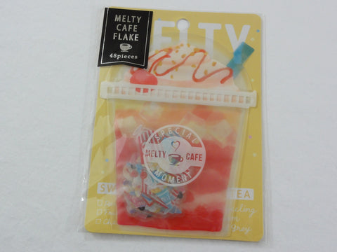 Cute Kawaii Crux Melty Cafe Flake Stickers Sack - D Yellow Cup Shape Ziplock Bag - Drive Thru Dinner Burger Popcorn Ice Cream Soda - for Journal Planner Scrapbooking Craft