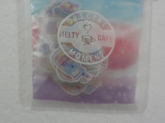 Cute Kawaii Crux Melty Cafe Flake Stickers Sack - C Purple Cup Shape Ziplock Bag - Cotton Candy Drink Milk Ice Cream Cake - for Journal Planner Scrapbooking Craft