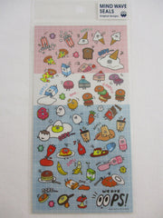 Cute Kawaii Mind Wave Egg Ice Cream Ketchup Popcorn Pancake Food Milk Drink Sticker Sheet - for Journal Planner Craft