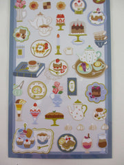 Cute Kawaii MW & Cafe Seal Series - F - Cafe Coffee Royal Blue Strawberry Fruit Tea Macaroon Shop Sticker Sheet - for Journal Planner Craft