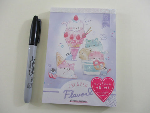 Cute Kawaii Q-Lia Cat and Penguin Frozen Parlor Ice Cream 4 x 6 Inch Notepad / Memo Pad - Stationery Designer Paper Collection