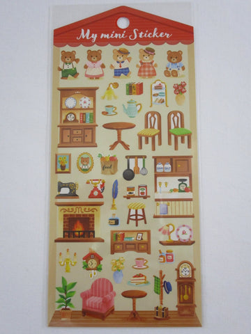 Cute Kawaii Mind Wave Miniature Animal Family - Bear Country Home Sticker Sheet - for Journal Planner Craft
