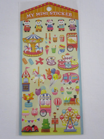 Cute Kawaii Mind Wave Miniature Animal Family - Panda Bear Family Carnival Summer Fun Fair Sticker Sheet - for Journal Planner Craft
