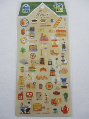 Cute Kawaii Kamio Room Portrait Series Sticker Sheet -  Morning Breakfast Cafe Bread Coffee - for Journal Planner Craft Agenda Organizer Scrapbook