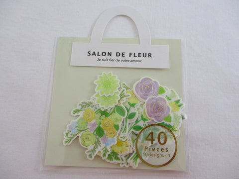 MW Salon de Fleur Flowers - Flake Stickers Sack - Yellow Green Purple - Beautiful Garden Love Wedding Bouquet for Journal Agenda Planner Scrapbooking Craft